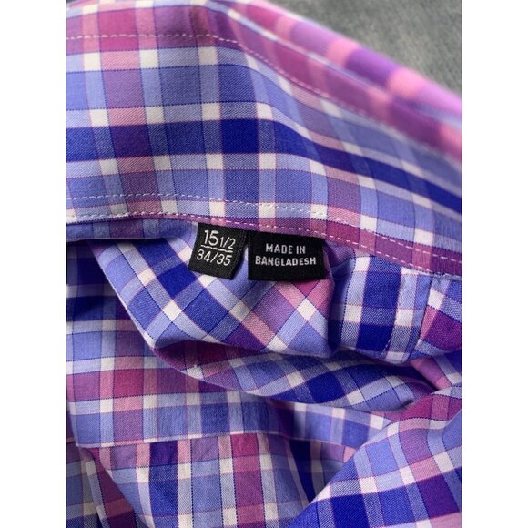 Hugo Boss Shirt Men Size 15.5 Blue Pink Plaid Button Up Sharp Fit Long Sleeve - Picture 3 of 6